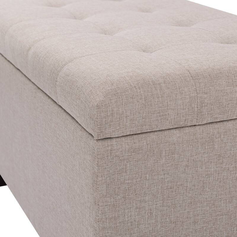 Adeco Rectangular Storage Ottoman Faux Leather Bench Lift-top Footrest