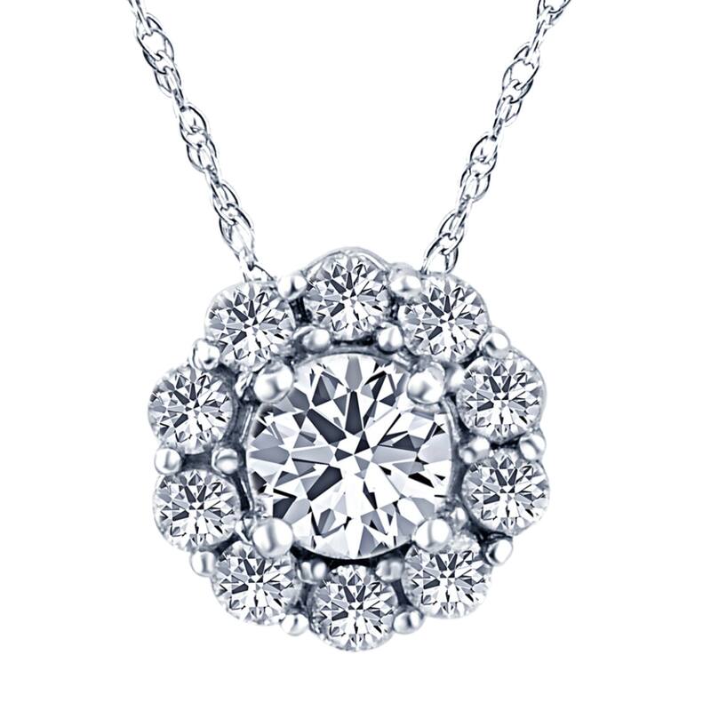 1ct Diamond Halo Pendant White Gold