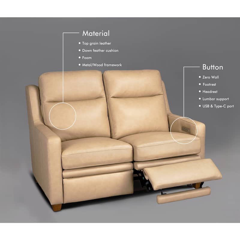 Genuine Leather 56" Triple-Motor Power Zero-Wall Reclining Loveseat with USB&USB-C Port