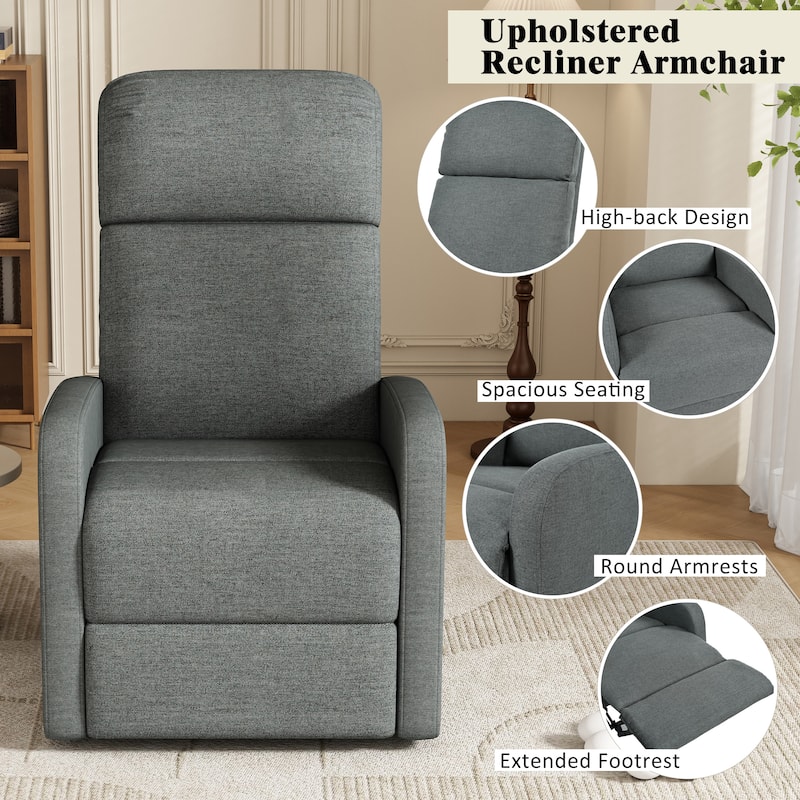 Modern Lounge Chaise Chair, Home Theater Manual Recliner Chair, Accent Chair with Three Adjustable Angles - Charcoal
