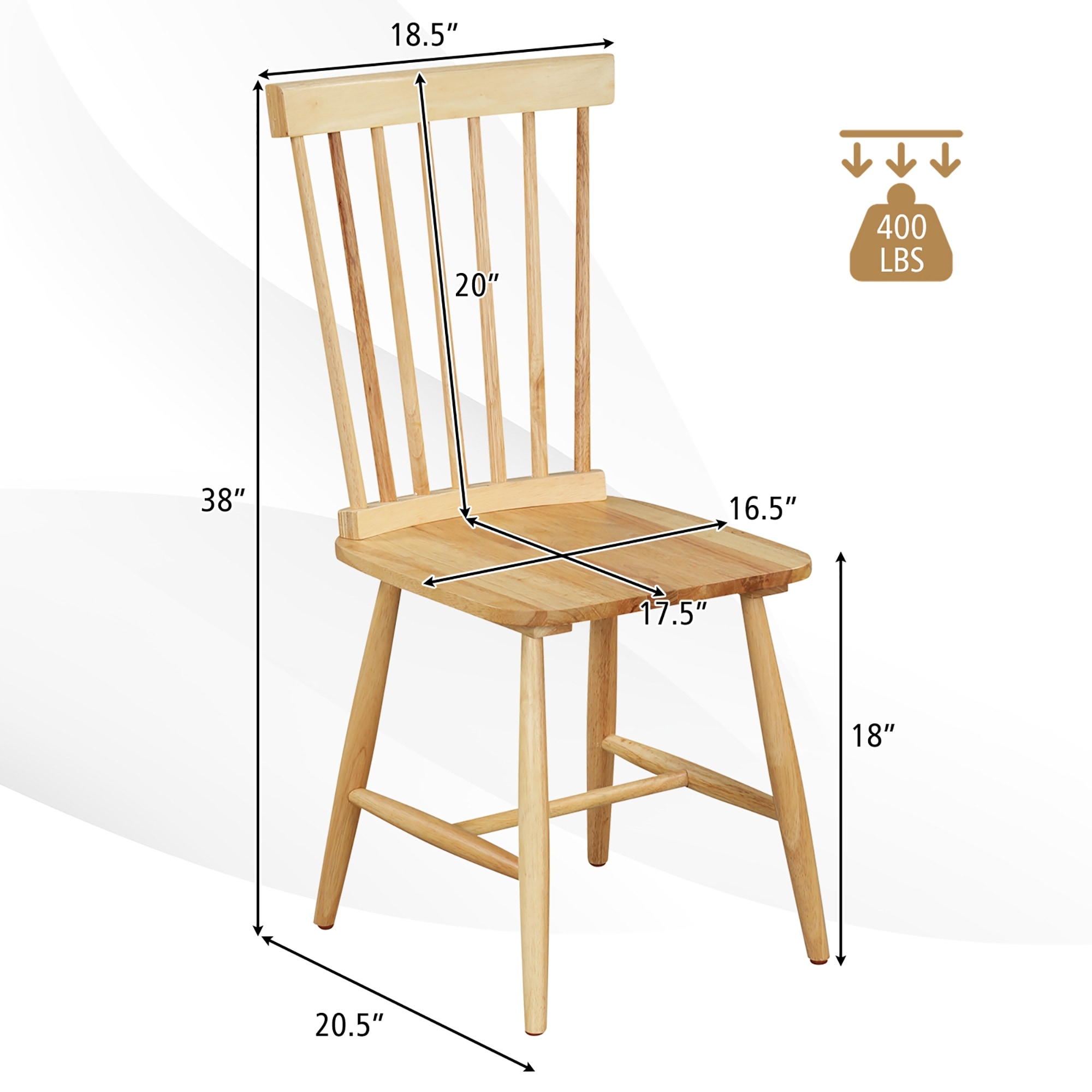 Gymax Dining Chair Set of 4 Solid Wood Windsor Chair w/ High