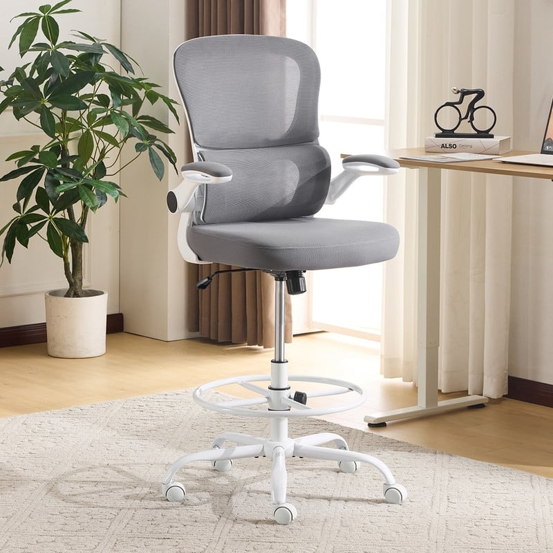 Breathable Mesh Tall Office Chair Drafting Chair With Adjustable Footrest Ring