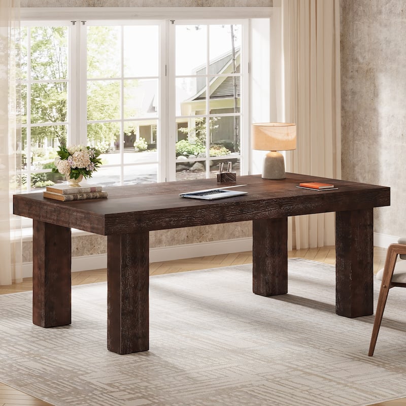 63 Inch Solid Wood Executive Desk for Home Ofiice - Walnut Brown