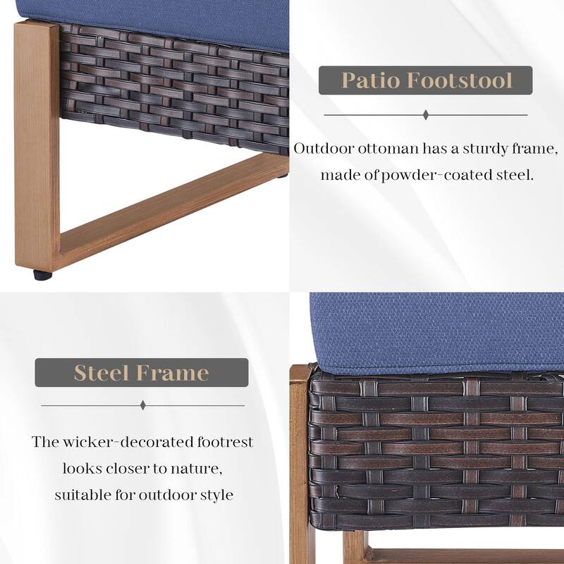 Gymojoy Outdoor Wicker Patio Ottomans Set Rattan Footrests