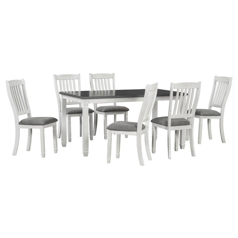 7-Piece Dining Table Set for 6 with Upholstered Chairs, Wood Dining Table Set with Shaped Legs for Kitchen & Dining Room