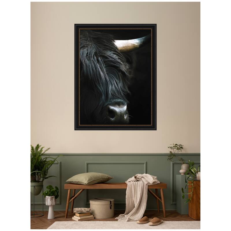 Kate and Laurel Minimalist Black Highland Cow Close by Michael Schauer Framed Wall Art Print