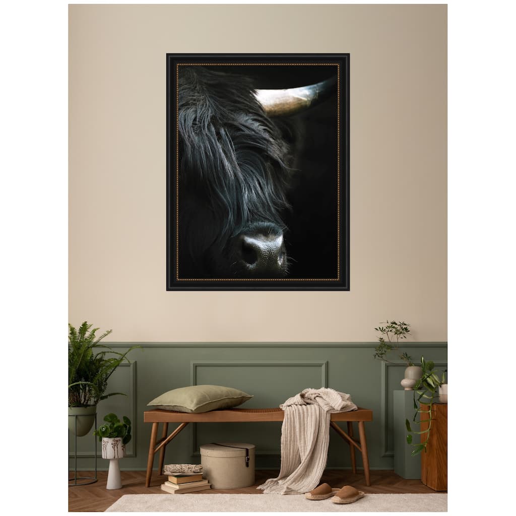 Kate and Laurel Minimalist Black Highland Cow Close by Michael Schauer Framed Wall Art Print