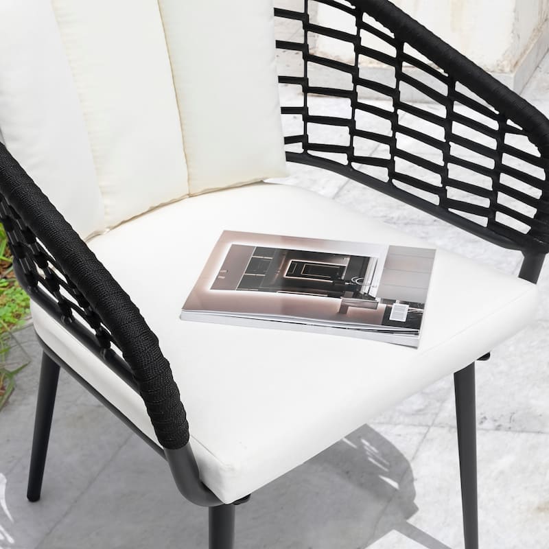 Outdoor Patio Woven Rope Aluminum Chairs with 1.97" Thick Cushions, Beige