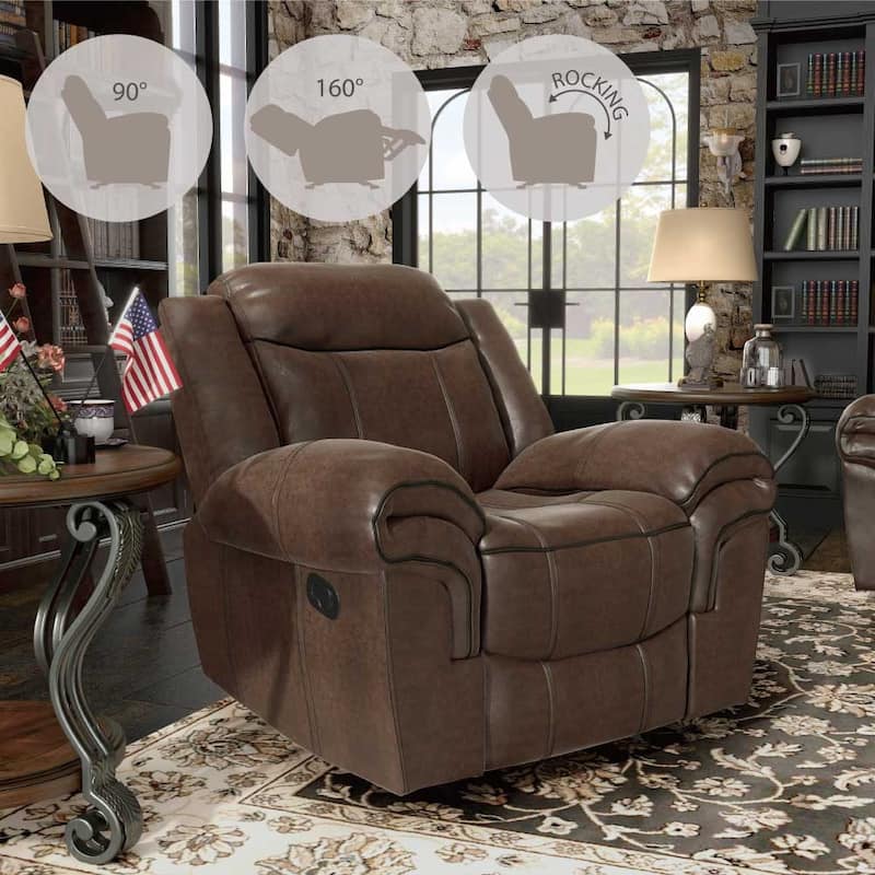 Verne Modern 3-Piece Brown Leather Manual Reclining Sofa Set with Cup Holders