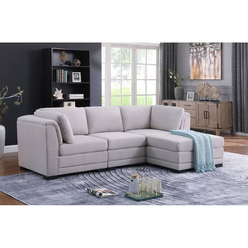 Reversible Modular Sectional Sofa with Ottoman in Light Gray - Light Gray and Black - Reversible