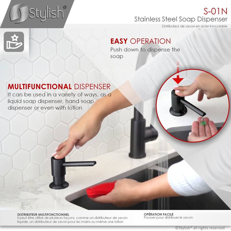 STYLISH Stainless Steel Soap Dispenser for Kitchen Sink. Pump Liquid Hand Lotion Dispenser