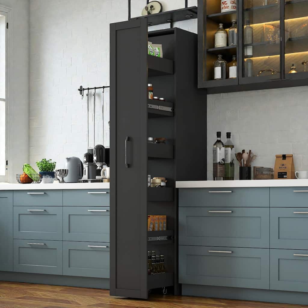 Slim Kitchen Rolling Storage Cart with Wheels and Handle, 6 Tier Narrow Pantry Shelf for Small Spaces