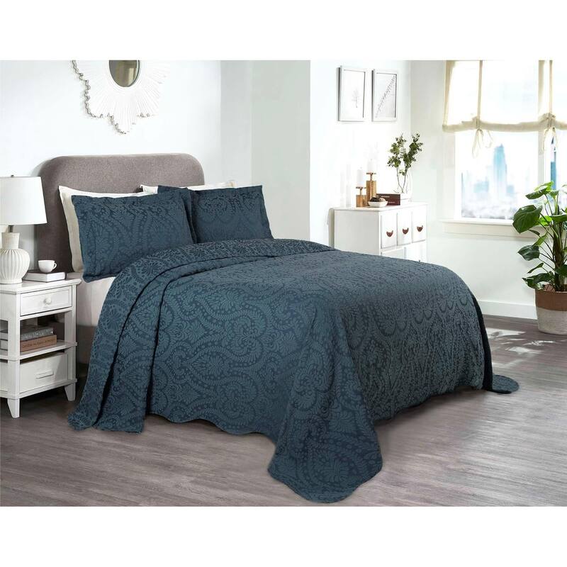 Superior Aspen Jacquard Floral Scalloped Edges Cotton Blend Bedspread Set