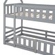 preview thumbnail 8 of 16, Twin over Twin House Shape Bunk Bed with Sky Roof, Pine Wood Kids Loft Bed Frame with Fence and Door for Kids Room, Grey