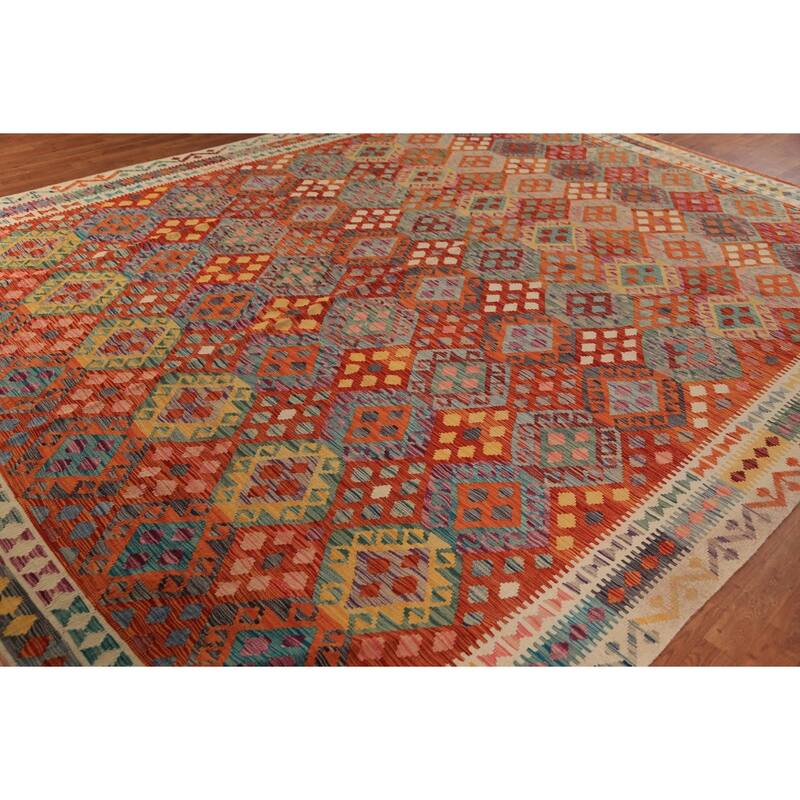 South Western Style Kilim Oriental Rug Hand-Woven Wool Carpet - 9'8" x 13'1"