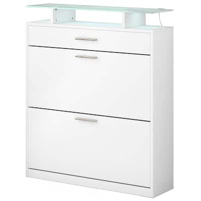 Slim Entryway Organizer with 2 Flip Drawers and LED Light - 9.4"W x 25"H x 35"D