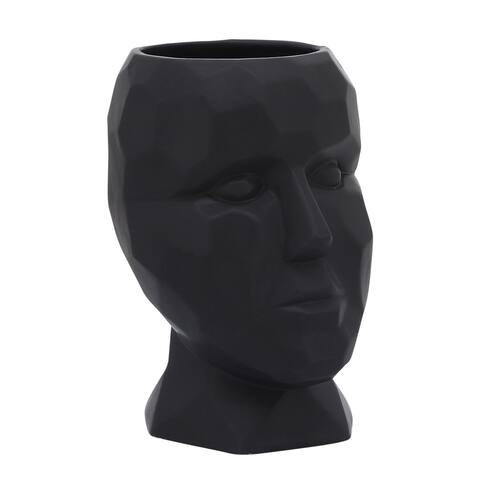 Porcelain, 6" Dia Face Vase, Black 10.0"H