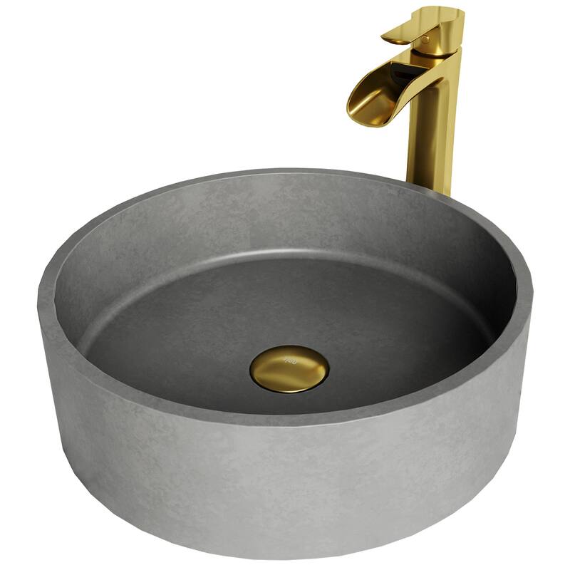 Vigo VGT2030 Palermo Gothic 15" Circular Concrete Vessel Bathroom Sink - Matte Brushed Gold