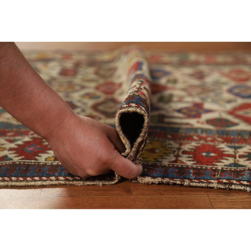 Hand Knotted Oriental 100% Wool Carpet Traditional Tribal Beige & Ivories Kazak Area Rug - 4' 11'' X 3' 4''