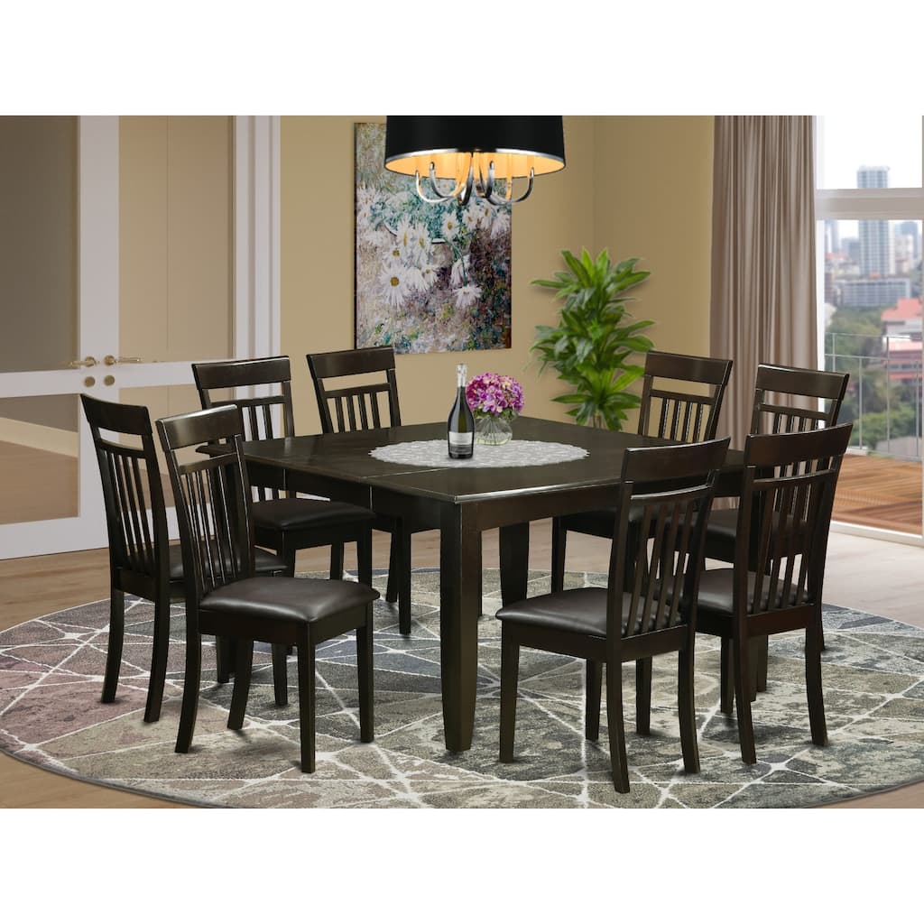 East West Furniture Dining Table Set Includes a Square Table with Butterfly Leaf and Dining Chairs (Chair Seat Type Options)