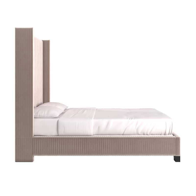Judith Pleated Velvet Upholstered Wingback Bed by iNSPIRE Q Modern