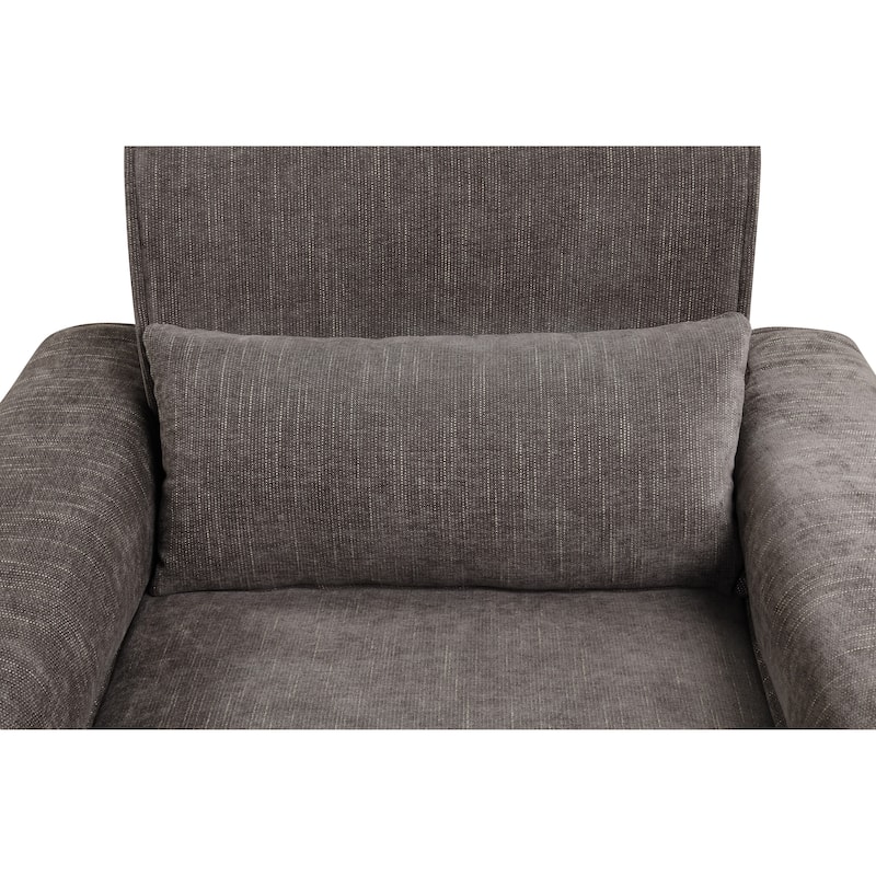 Valentina 38.5" Gray Chenille Chair with Metal Legs and Throw Pillow