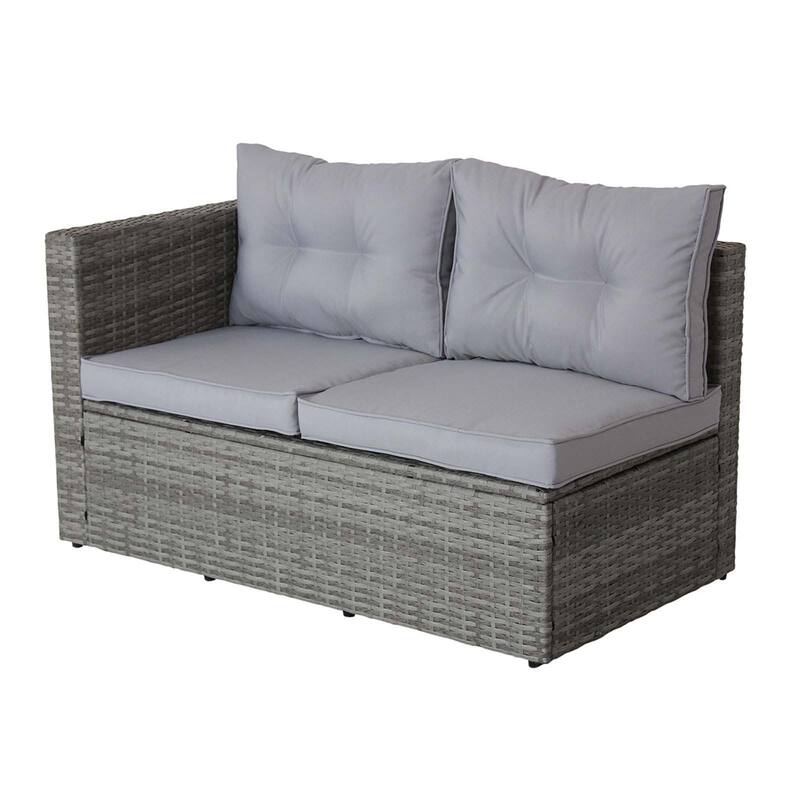 4-Piece Rattan Patio Conversation Set with Storage Box and White Cushions