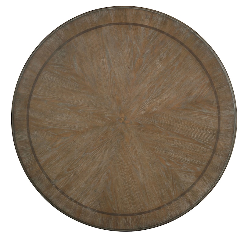 Dual Tone Round Wooden Dining Table with Pedestal Base, Antique White