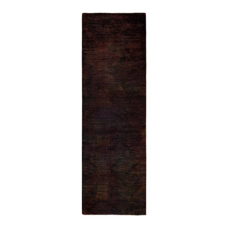 Overton Hand Knotted Wool Vintage Inspired Modern Contemporary Modern Brown Runner Rug - 2' 6" x 8' 2"