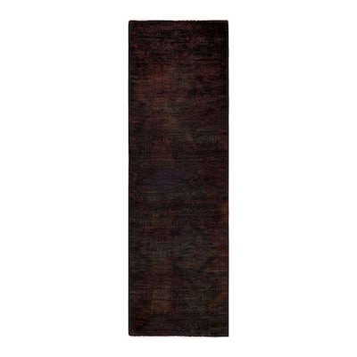 Overton Hand Knotted Wool Vintage Inspired Modern Contemporary Modern Brown Runner Rug - 2' 6" x 8' 2"