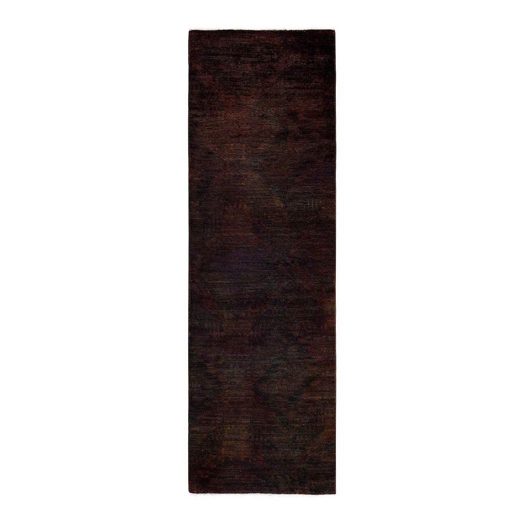 Overton Hand Knotted Wool Vintage Inspired Modern Contemporary Modern Brown Runner Rug - 2' 6" x 8' 2"