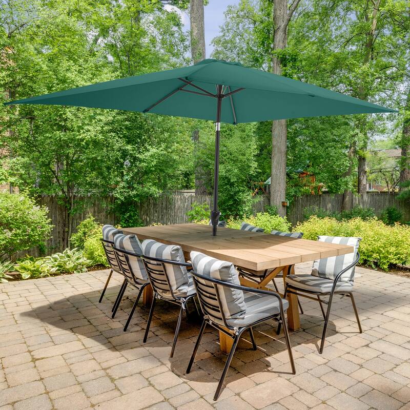 Rectangular Patio Umbrella - 10 Ft Easy Crank Sun Shade with Push Button Tilt by Pure Garden (Hunter Green)