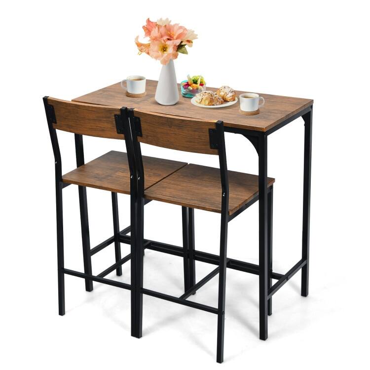 3 Pieces Bar Table Set with 2 Stools - 35.5" x 18" x 35"(L x W x H)