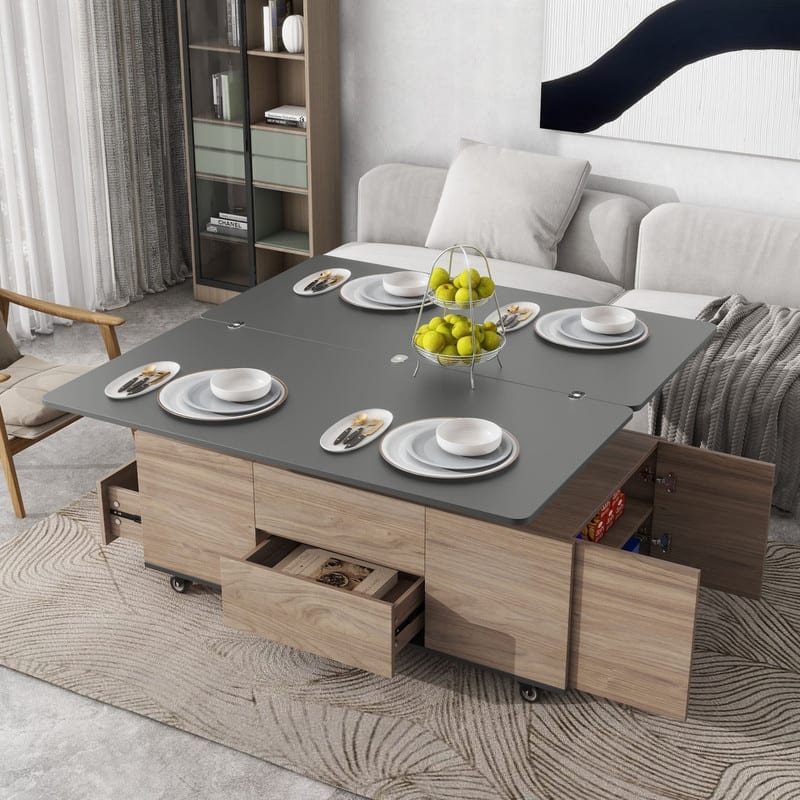 Lift Top Coffee Table with 3 Drawers in Walnut