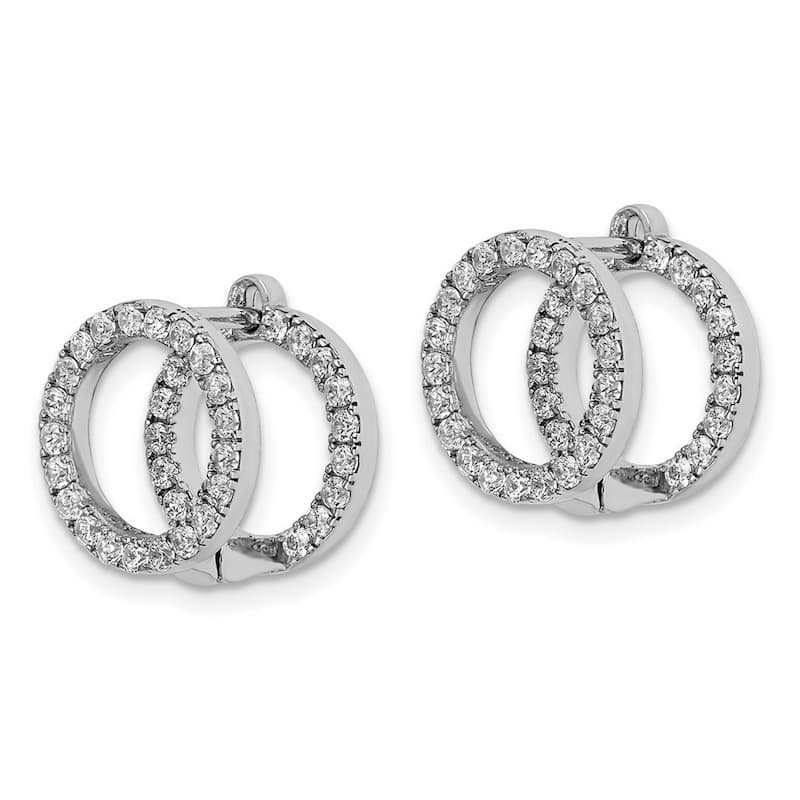 Curata 925 Sterling Silver CZ Cubic Zirconia Circle Front and Back Hinged Earrings - 12.7x12.7mm Wide