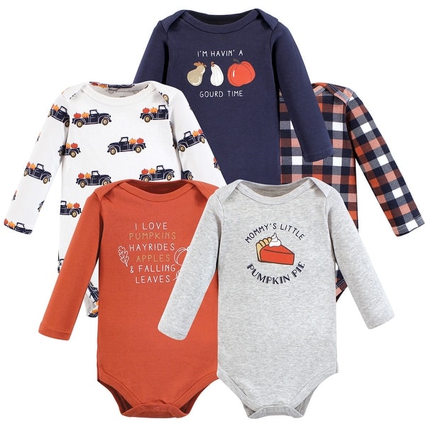 slide 1 of 1, Hudson Baby Infant Boy Cotton Long-Sleeve Bodysuits, Pumpkin Pie 0-3 Months - Pumpkin Pie