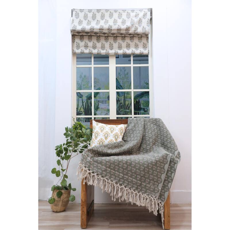 Fabdivine Damaru Handcrafted Cotton Blanket - Hand Block Printed Sofa & Bed Throw, Home Textile with Hand-Tied Tassels, 90"x54"