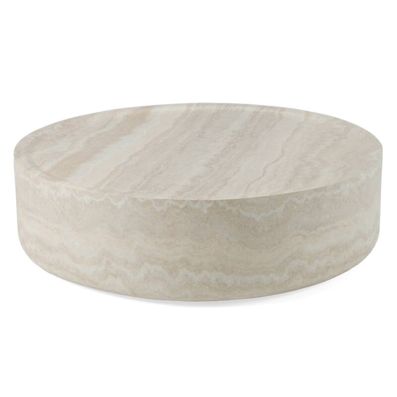Modrest Benji Modern Faux Travertine Round Small Coffee Table