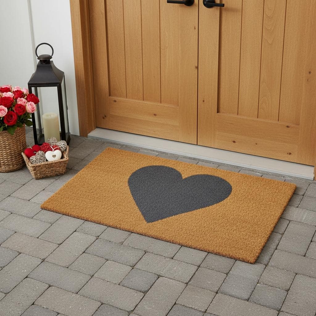 HomeRoots 24" X 48" Brown And Gray Heart Outdoor Coir Door Mat - 24.00' X '48.00