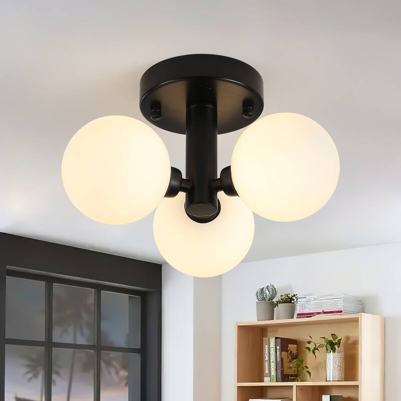 3-Light Glass Semi Flush Mount