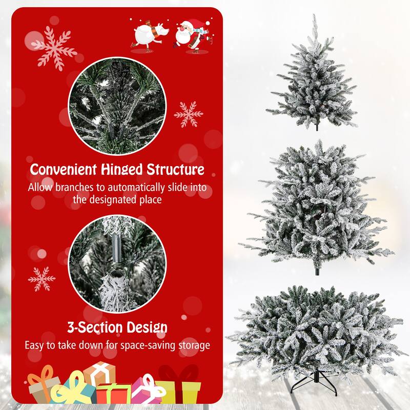Gymax 4.5/6/7 FT Pre-Lit Artificial Christmas Tree Snow Flocked Full