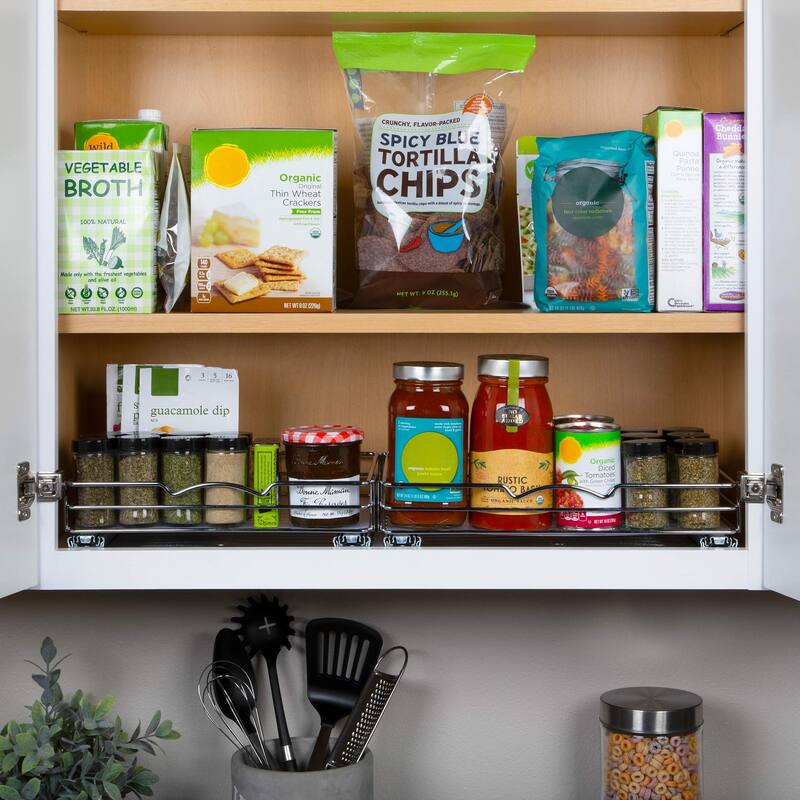 Pull Out Cabinet Organizer,Cans Heavy Duty with Lifetime Limited Warranty Pull Out Spice Rack- Chrome14-3/8"Wx10-1/2"D x 2-3/4"H