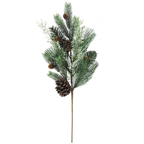 Set of 3 Mixed Pine Cone Pepper Berry & Pine Leaf Pick Christmas Spray 26in - Green White - 26" L x 8" W x 3" DP