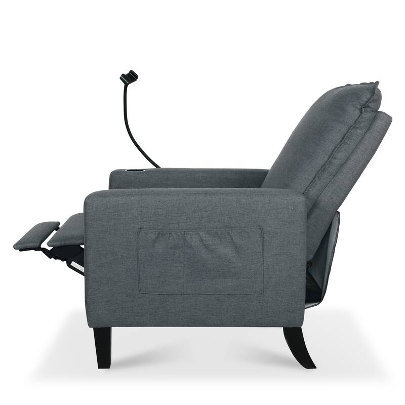 Push-Back Reclining Chair Adjustable Recliner Chair with Mobile Phone & Cup Holder, Modern Single Sofa Chair with Side Pockets