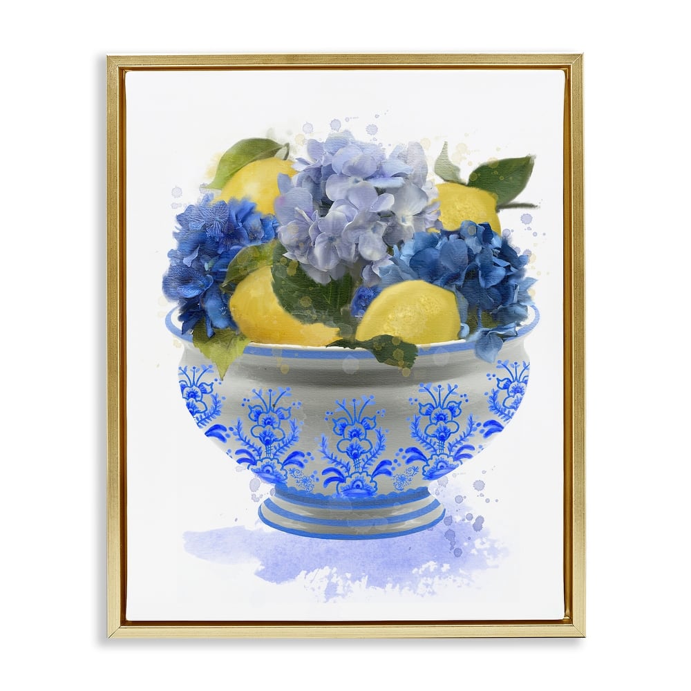 Stupell Hydrangea & Lemon Bowl Framed Floater Canvas Wall Art Design By Matthew Piotrowicz