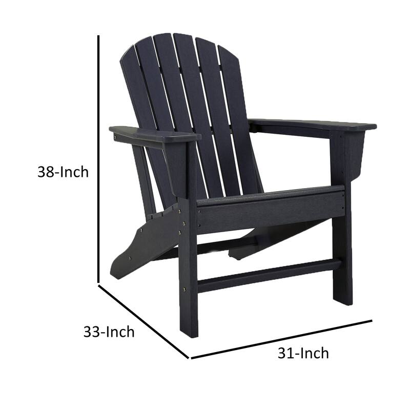 Sami 33 Inch Outdoor Chair, Slatted Design, Adirondack, Black Finish