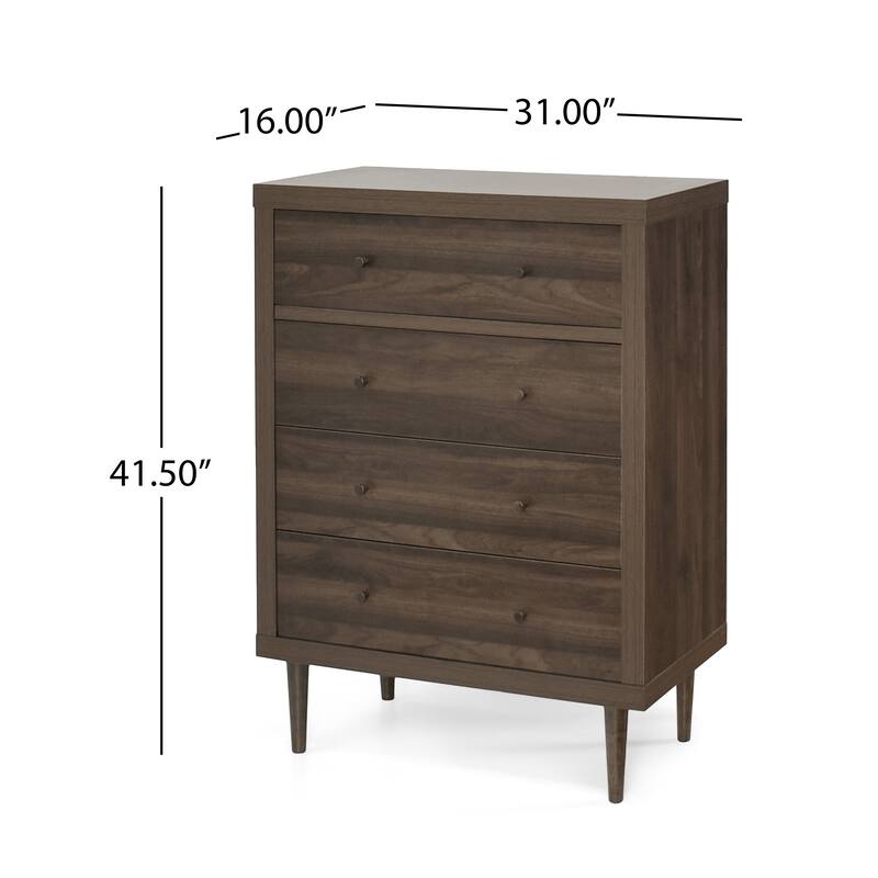 4-Drawer Vertical Chest with Metal Handle, Metal Frame and Wood Top for Bedroom