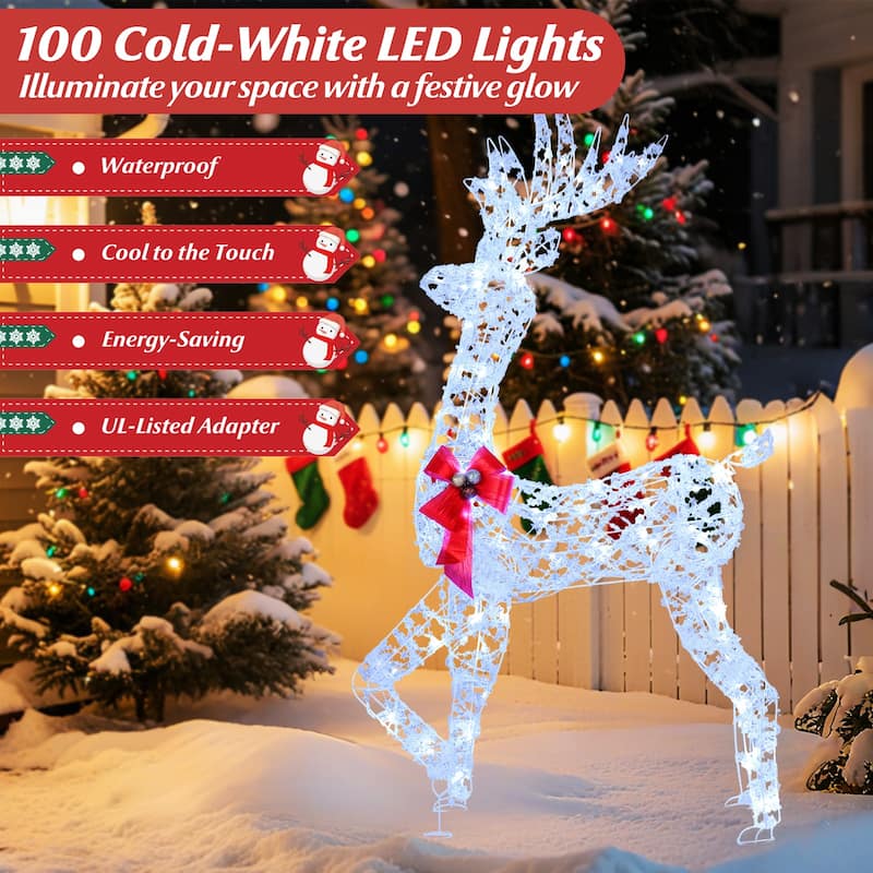 Gymax 5 FT Outdoor Pre-Lit Christmas Reindeer w/100 LED Lights Holiday - Multi-Color