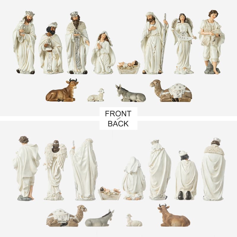 Glitzhome 12 pcs Oversized Ivory Resin Nativity Figurine Set