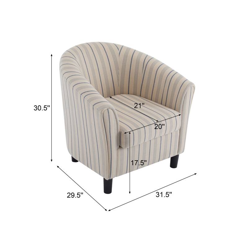 Beige Blue Stripe Club Chair Side Chair Office Chair Coffee Chair Corner Chair Dining Chair Arm Chair with Wood Legs